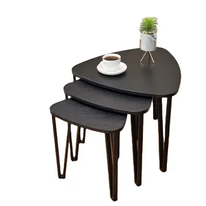 מותאם אישית עץ קטן צד קפה שולחן סט יוקרה מודרני עיצוב שחור בית סלון ריהוט מתכת נורדי קונסולת שולחן