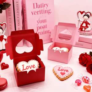 Boîtes en forme de cœur rouge et rose avec fenêtre, boîte à cupcakes fraises pour la Saint-Valentin, mariage, fiançailles, décorations de fête - Product Image 6