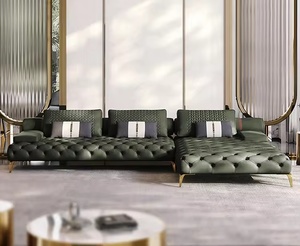 Amerikan tarzı deri düğme tepeli resepsiyon kanepe lüks 5 yıldızlı otel lobisinde koltuk takımı şık oturma odası mobilyası kombinasyonu - Product Image 5