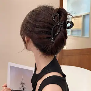 Hot Sale High Quality Candy Color Bow Grab Clips For Women Plastic Transparent Jelly Ponytail Large Hair Claw Clips