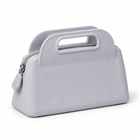 Trousse de Maquillage Portable, Organisateur de Cosmétiques, Sac à Main Structuré avec Fermeture Éclair, Poignée Découpée, Surface Texturée, Trousse de Toilette de Voyage, Vente en Gros