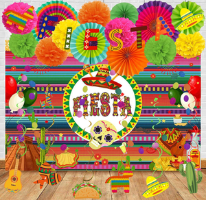 フィエスタパーティーバナー旗紙ファンホオジロ渦巻きポンポンドットGarland Mexico Taco <span class=keywords><strong>Cactus</strong></span> Pinataカップケーキトッパー装飾 - Product Image 2