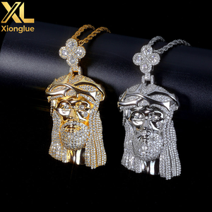 Luxury Hip Hop Copper Fine Jewelry Round Cut Zircon Claw Setting 18K Gold Plated 24inches Jesus Head Charms Pendant for Men - Product Image 5
