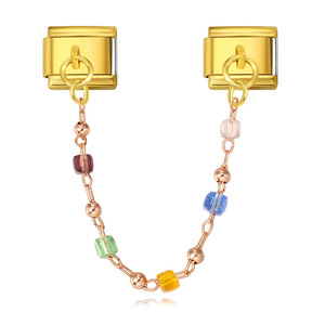 Pulsera Modular Italiana con Doble Colgante de Cuentas Coloridas, Gancho de Acero Inoxidable, Accesorio Elástico para DIY - Product Image 5