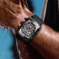 Montre mécanique chronographe squelette de luxe pour homme, automatique unique, bracelet en caoutchouc ovale, design ajouré élégant, style hip-hop, acier inoxydable 316L
