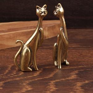 中国製レトロな小さな銅飾りロングネック猫と真鍮リングシート金属工芸品中国製 - Product Image 4