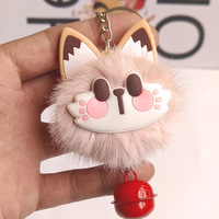 Porte-clés Pompon en Peluche Doux et Pratique Fortune Fluffy Fur Ball Bell Cat, Décoration Sonore pour Clés