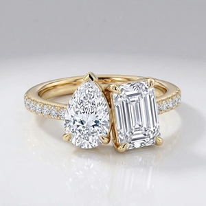 Bague de Fiançailles en Moissanite 10 carats Toi et Moi, Coupe Poire et Émeraude, Bande Pavée en Argent S925, Bague de Promesse, Vente en Gros, OEM/ODM - Product Image 6
