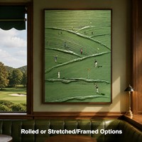 Peinture abstraite texturée faite à la main, motif parcours de golf, murale moderne verte pour décoration de villa de luxe et club