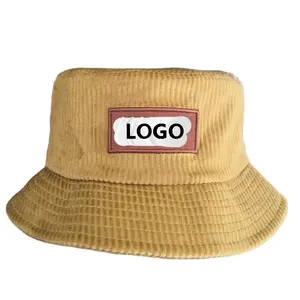 高品质设计您自己的纯色水桶帽定制刺绣补丁冬季宽wale灯芯绒水桶帽帽