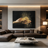 Décoration murale rectangulaire 3D moderne faite à la main, motif sable doré, base en MDF, cadre noir suspendu pour hôtels de luxe et maisons