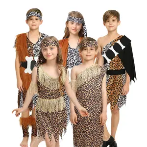2024 New Halloween Cosplay Costume Adult Kids Savage Costumes Leopard African Tribal Hunter Indian Halloween Carnival Costumes