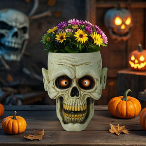 Sculpture de Squelette Zombie Effrayant en Résine pour Halloween, Pot de Fleurs Peint à la Main, Décoration de Jardin Intérieur/Extérieur Durable - Product Image 1