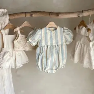 Robes de princesse d'été pour enfants Vêtements de soeur en coton à manches courtes Robe de soirée pour bébé fille Romper pour nouveau-né