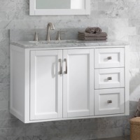 Meuble de Salle de Bain Mural Moderne Populaire de Design Américain, Meuble-Lavabo avec Plan de Toilette en Marbre