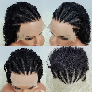 Letsfly Hair Jerry Curly with Braids 200% Density Pre-plucked Natural Hair 13x4 Lace Frontal Wigs 10-16 Inches Human Hair - Product Image 4
