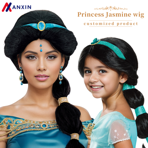 YGCHEN Perruque Princesse Jasmin Pour Fille - Accessoire De Cosplay - Perruque Noire Pour Halloween, Carnaval, Anniversaire D'enfant