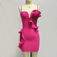 Nouvelle robe élégante pour femmes, volants, cœur rose, mini robe bandage, tenue de soirée, club de nuit, cocktail, vestidos para mujer, robes de bal