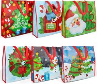 Sac de courses pliable grande capacité en non-tissé recyclé, laminé mat 120 GSM, style dessin animé de Noël personnalisé, promotionnel