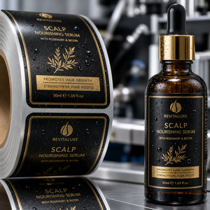 Étiquettes personnalisées imperméables pour huile capillaire, rouleau d'autocollants noirs et dorés pour emballage cosmétique - Product Image 2