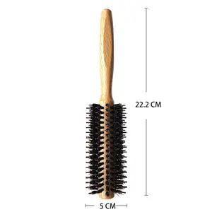 Round Hair Dressing Detangling Brush For Natural Hair Hairbrush With Boar Bristles Nylon Mix And Wooden Handle