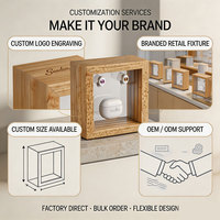Support d'affichage pour écouteurs sans fil en bois de chêne naturel avec panneau arrière en acrylique brillant pour présentoir de magasin de téléphonie mobile