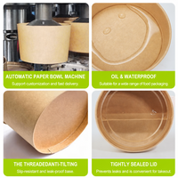 Bol à salade rond jetable en papier kraft 1500 ml, grand format, biodégradable, avec couvercle, pour événements de restauration, vente en gros