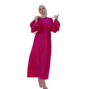Hot Pink Flare Sleeve Abaya Belted A-Line Modest Maxi Dress 100% Polyester High Waist Elegant <b>Islamic</b> <b>Clothing</b> for Wedding - Product Image 5