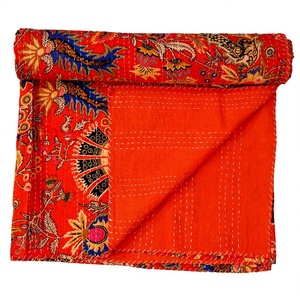 Traditional Luxury Indian Kantha Quilt Hand Block Printed Paisley Reversible 100% Cotton Bedspread <b>Bed</b> Cover Comfortable Home - Product Image 1