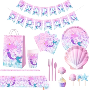 DAMAI - Juego de Vajilla Desechable Personalizado con Diseño de Sirena Rosa, Decoraciones para Fiestas Temáticas del Mar con Forma de Concha para Cumpleaños de Niñas - Product Image 2