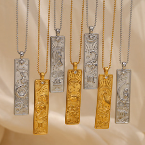 Collana Unisex con Ciondolo Segno Zodiacale, Carta dei <span class=keywords><strong>Tarocchi</strong></span>, in Acciaio Inossidabile, Antiossidante, Regalo Hip Hop per l'Amicizia - Product Image 2