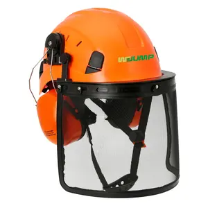 WEJUMP定制标志CE & EN ANSI链锯防护金属面罩林业安全帽带耳罩安全帽