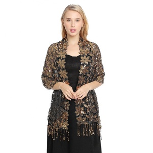 Women's Custom Logo Glittering Polyester Shawl Wrap Fashionable Summer Wedding <strong>Cape</strong> with Fringed <strong>Mesh</strong> Sequins for Evening Wear - Product Image 3