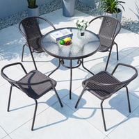 Populaire moderne Durable métal verre café Restaurant Bistro extérieur Table et chaises jardin patio rond petite table ensemble
