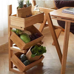 Estante de almacenamiento de madera maciza de tres niveles, caja de almacenamiento para el hogar, estantería de bambú y madera para sala de estar y cocina - Product Image 3