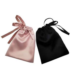 Sacs à cordon de haute qualité imprimés en soie pour perruques, sacs de rangement anti-poussière pour bijoux, pochettes en satin personnalisables en gros - Product Image 4