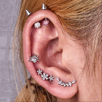 Piercing de corps en titane ASTM F136 G23 plaqué or, avec zircone cubique ronde motif soleil, à filetage interne, pour cartilage d'oreille et hélix
