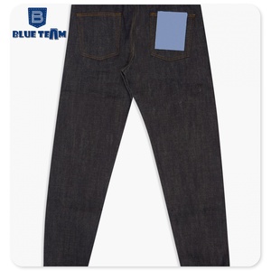 Équipe bleue | Fabricant de jeans en denim personnalisés Pantalon en denim à lisière brute rouge à jambe droite Skinny <span class=keywords><strong>Slim</strong></span> Fit Jeans en denim lisière pour hommes - Product Image 4