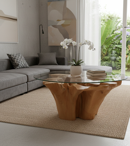 Mesa de Centro Redonda de Raíz de Teca de Lujo Moderno, Construcción de Madera Sólida con Vetas Naturales, Ecológica y Duradera para Hoteles, Resorts y Villas - Product Image 4