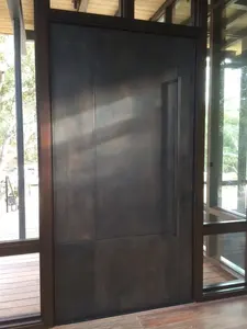 Vila rumah luar ruangan pintu masuk utama mewah desain pintu tembaga dibuat sesuai pesanan eksterior logam pintu Kuningan