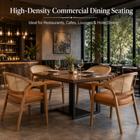Fauteuil de salle à manger en bois avec dossier en rotin pour restaurant, hôtel, café, siège rembourré beige, chaise d'appoint de style moderne du milieu du siècle