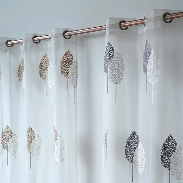 Cortinas transparentes de poliéster para sala de estar, tela bordada de fabricante chino