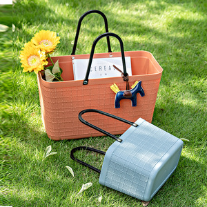 Picnic <b>Basket</b> Large <b>Plastic</b> Shopping <b>Basket</b> With Horse Charm Outdoor Use - Product Image 3