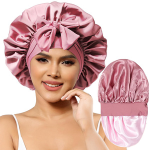 <span class=keywords><strong>Bonnet</strong></span> de Nuit en Satin Soyeux Grand Format pour Femmes, Double Couche avec Bande Élastique à Nouer, Foulard Protecteur pour Cheveux - Product Image 3