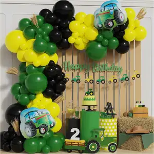152 Pieces Agricultural Vehicle Theme Balloon Chain Set Blue Yellow Black Happy Birthday Balloon Arch