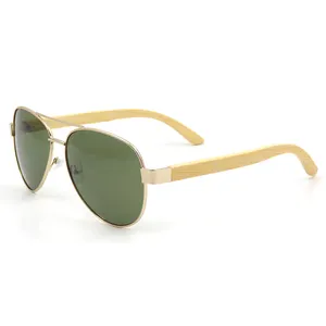 High Quality Trendy Metal Frame Bamboo Temple Aviation Sunglasses UV400