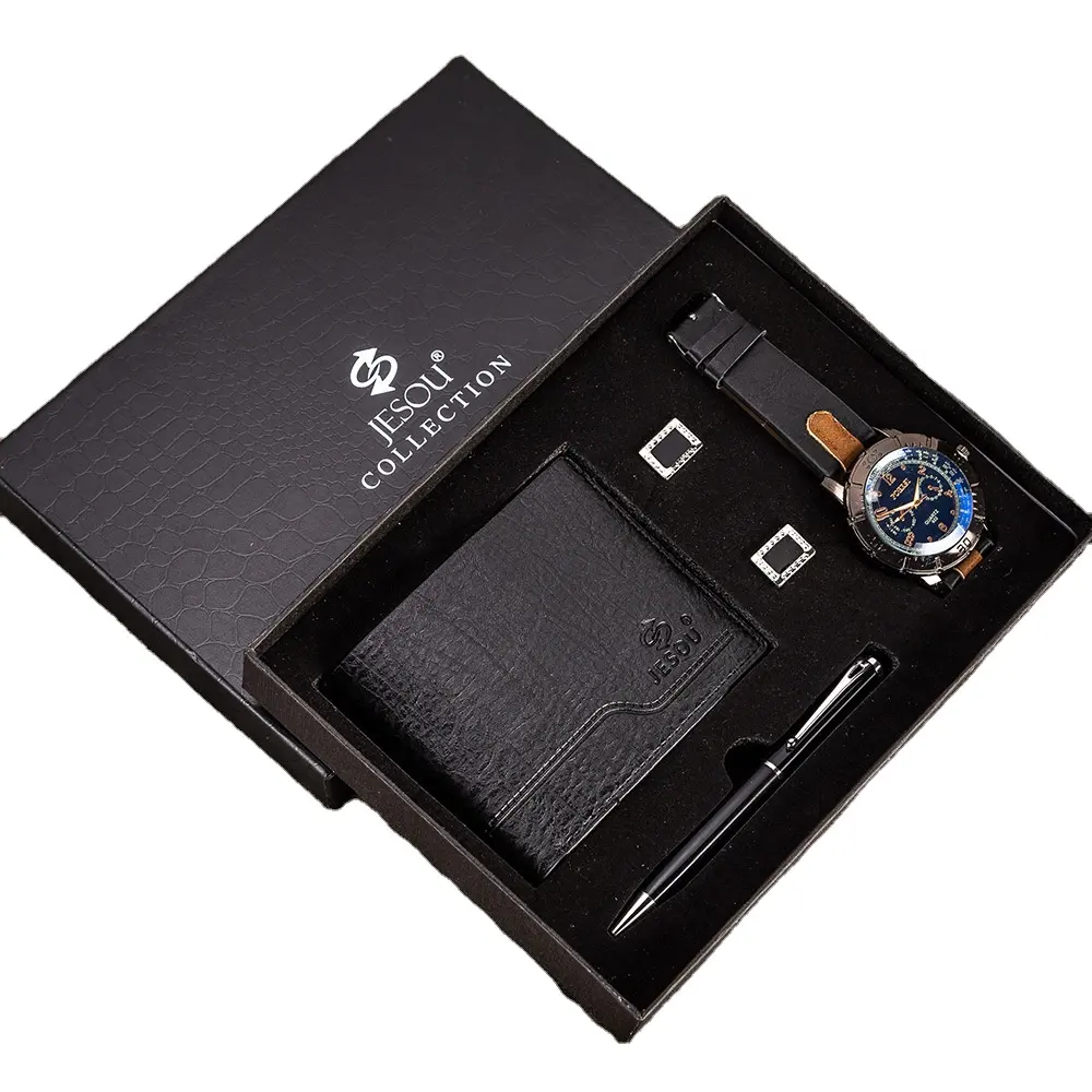 メンズギフト3PCSセット絶妙なパッケージクォーツ時計ウォレットカフスリンクペンコンビネーションギフトセット