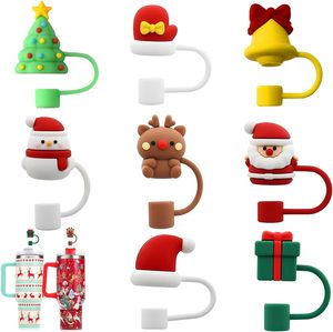 Protège-pailles de Noël réutilisables en silicone/PVC, multi-designs, anti-poussière, diamètre 10 mm/0,4 po, compatibles avec les gobelets Simple Modern - Product Image 1