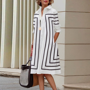 knee length dresses for ladies Polo Collar Satin Long Sleeve and Short Skirt Dress- Clima L main image 0