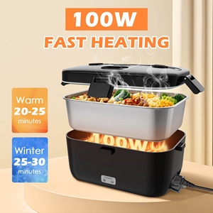 12V 24V Car Truck Electric Lunch Box 100W Fast <b>Heating</b> 1.8L Stainless Steel Portable Food Warmer Container for Adults - Product Image 2